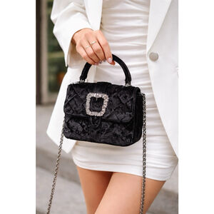 Sam Edelman Brit Black Quilted Velvet Top Handle Crossbody Bag retail $185